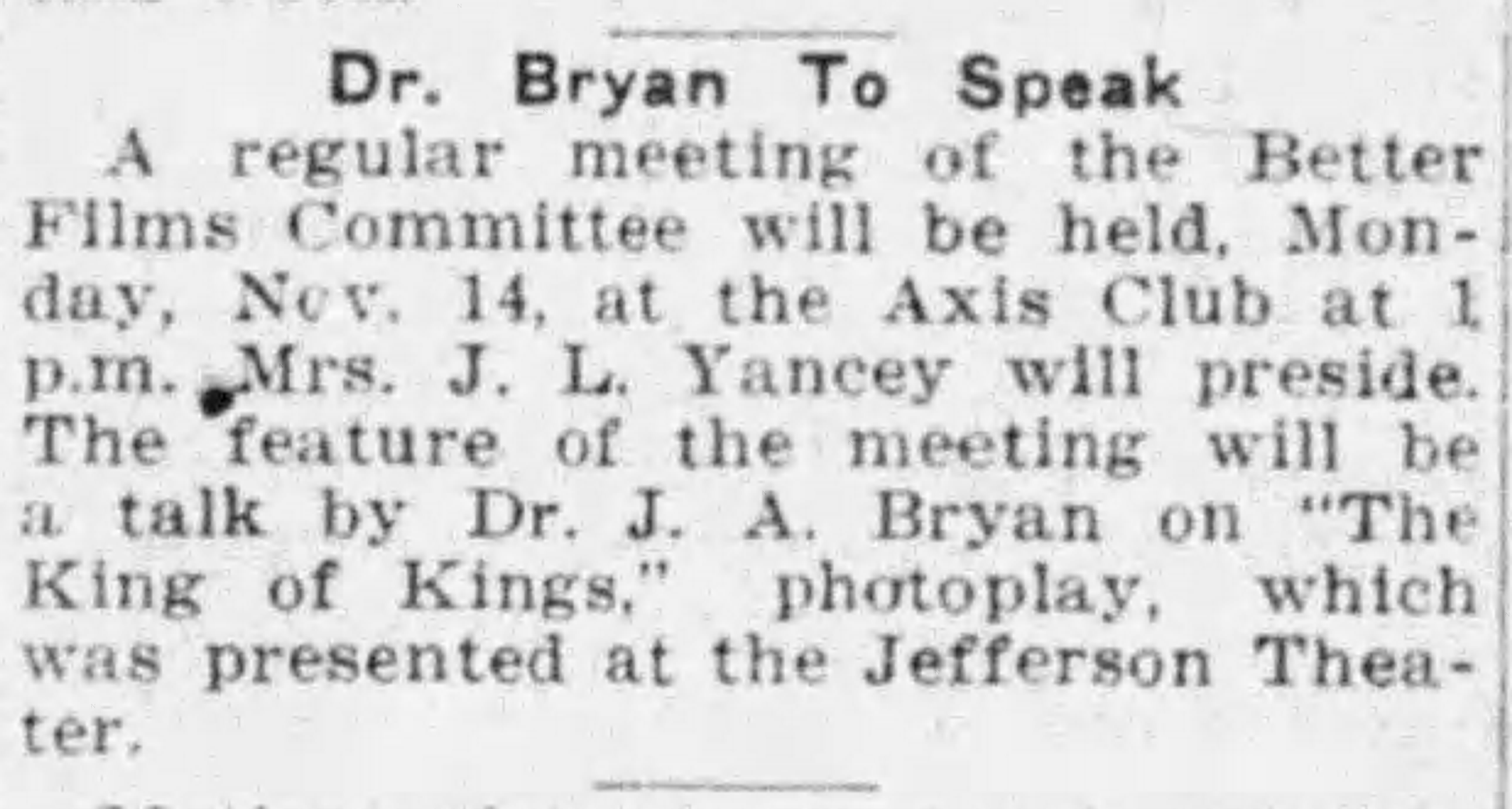 Dr. Bryan To Speak: Better Films Committee